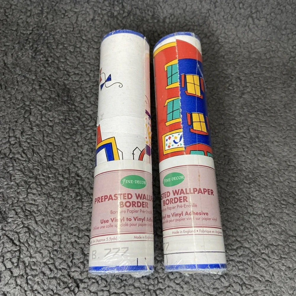 VTG Fine Decor Wallpaper B777 Made in England Train‎ Building 5.5 Yd NEW